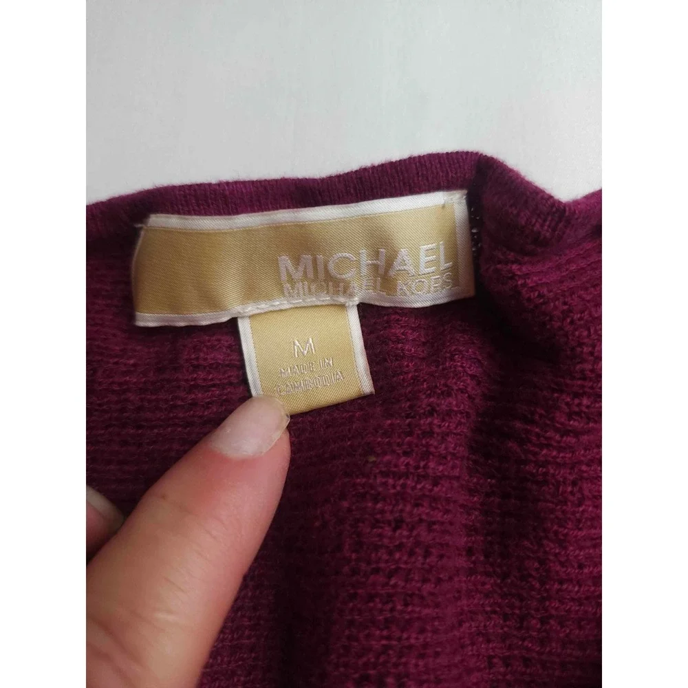 Michael Kors Womens Waffle Knit Side Button Tunic Sweater Burgundy Plum Medium